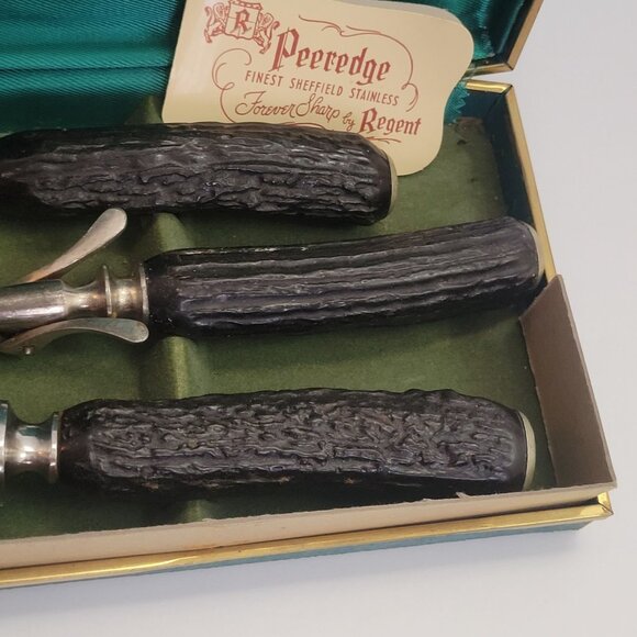 Vintage Peeredge Carving Set With Antler Handles By Regent Sheffield - Picture 3 of 5